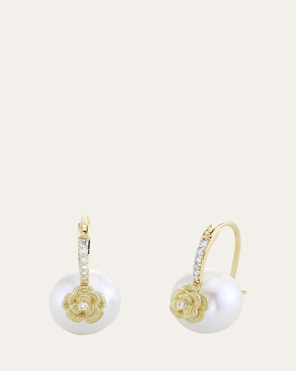 14K Gold & Diamond Rose Pearl Earrings